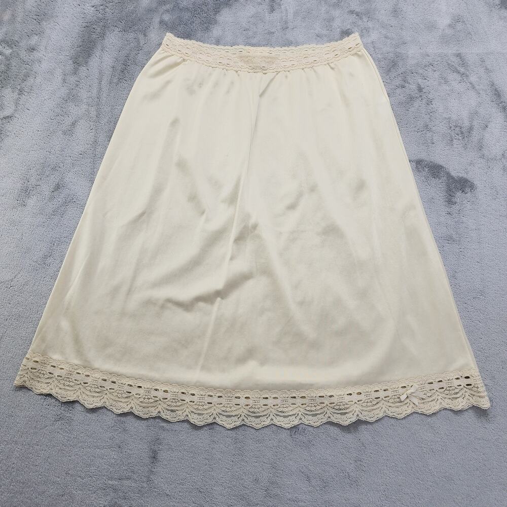 Vintage Olga Half Slip Women's Size M Beige Nylon Lace Trim Bow Skirt Pull On‎